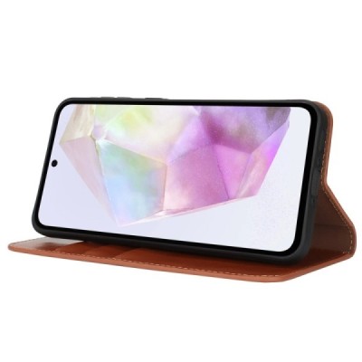 Samsung Galaxy A56 / A36 Solīds brūns ādas atvērams maciņš | Vacins.lv