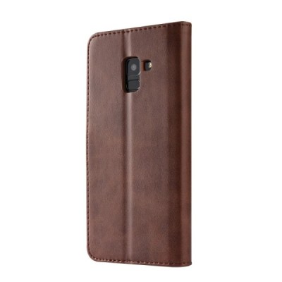 Samsung Galaxy A8 (2018) LC IMEEKE atverčiamas rudas odinis dėklas - piniginė | Priedai.lt