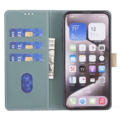 Apple iPhone 15 Pro Max „Binfen Color“ BF žalias odinis atverčiamas dėklas - knygutė | Priedai.lt