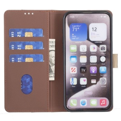 Apple iPhone 15 "Binfen Color" BF sērijas brūns atvērams maciņš, maks | Vacins.lv