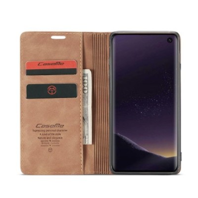 Samsung Galaxy S10e CaseMe Retro solīds atvēramais ādas gaiši brūns maciņš - maks | Vacins.lv
