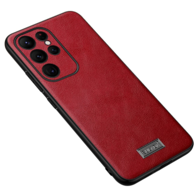 "SULADA" Leather Kickstand Samsung Galaxy S23 Ultra sarkans ādas apvalks | Vacins.lv