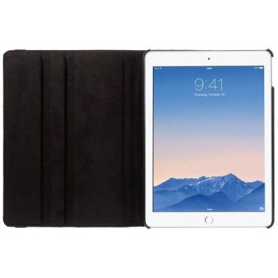Apple iPad Air 2 solidus atverčiamas juodas odinis dėklas (360°) - stovas / Priedai.lt
