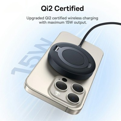 Baseus Simple Mini4 magnētiskais uzlādes statīvs Qi2 bezvadu kompaktais lādētājs - melns (15W) | Vacins.lv