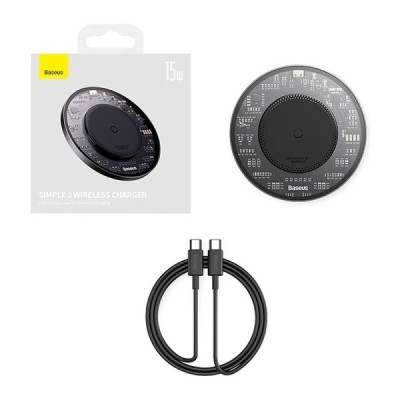 „Baseus“ Simple 2 Wireless Charger belaidis įkroviklis - juodas (15W) | Priedai.lt