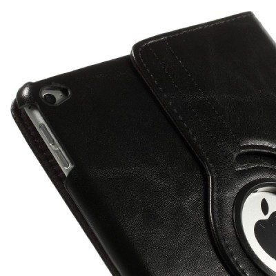 Apple iPad Air 2 solidus atverčiamas juodas odinis dėklas (360°) - stovas / Priedai.lt