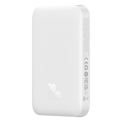 "Baseus" Magnetic Mini Air MagSafe PowerBank ārējais akumulators — balts (6000 mAh, 20W) | Vacins.lv