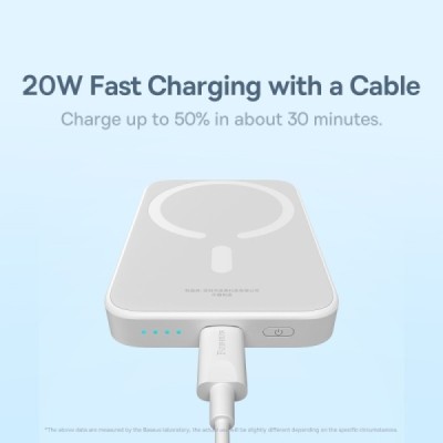 "Baseus" Magnetic Mini Air MagSafe PowerBank ārējais akumulators — balts (6000 mAh, 20W) | Vacins.lv