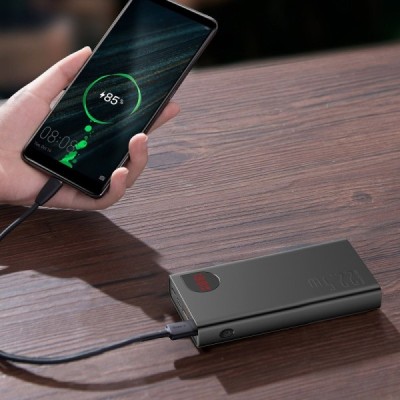 „Baseus“ Adaman Metal Fast Charge Power Bank išorinė baterija - juoda (20000 mAh, 22.5W) | Priedai.LT