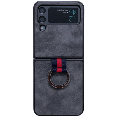 Samsung Galaxy Z Flip4 "Kadem" Ring Kickstand cieta plastmasa apvalks - melns | Vacins.lv
