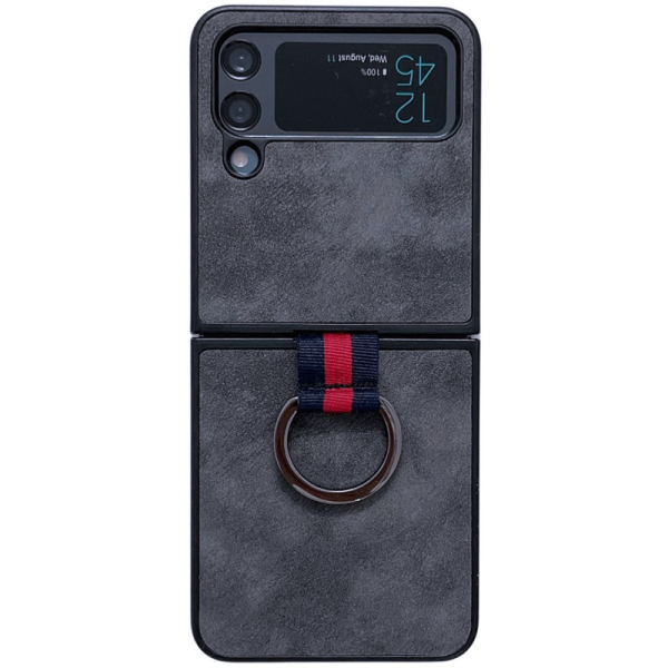 "Kadem" Ring Kickstand cieta plastmasa apvalks - melns (Galaxy Z Flip4)