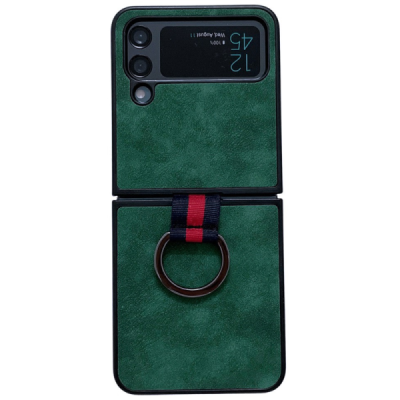Samsung Galaxy Z Flip4 "Kadem" Ring Kickstand cieta plastmasa apvalks - zaļš | Vacins.lv
