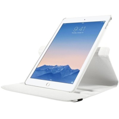 Apple iPad Air 2 solīds atvēramais balts ādas futrālis (360°) - statīvs / Vacins.lv