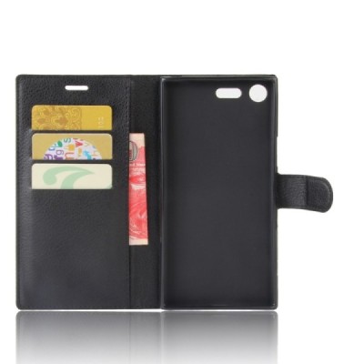 Sony Xperia XZ Premium Binfen Litchi atverčiamas juodas odinis dėklas - piniginė | Priedai.lt