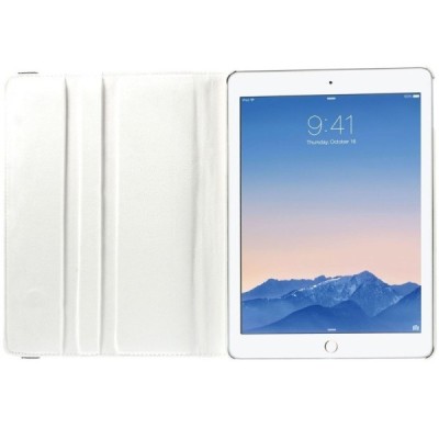 Apple iPad Air 2 solīds atvēramais balts ādas futrālis (360°) - statīvs / Vacins.lv