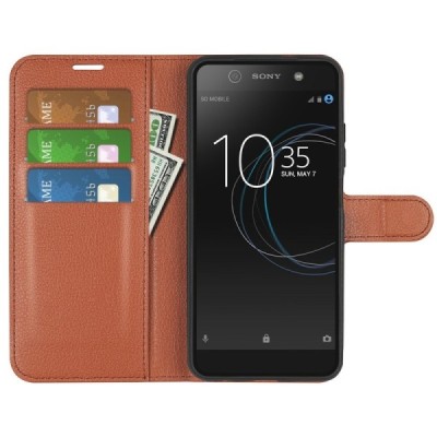 Sony Xperia XA1 Binfen Litchi atvēramais brūns maciņš - maks | Vacins.lv