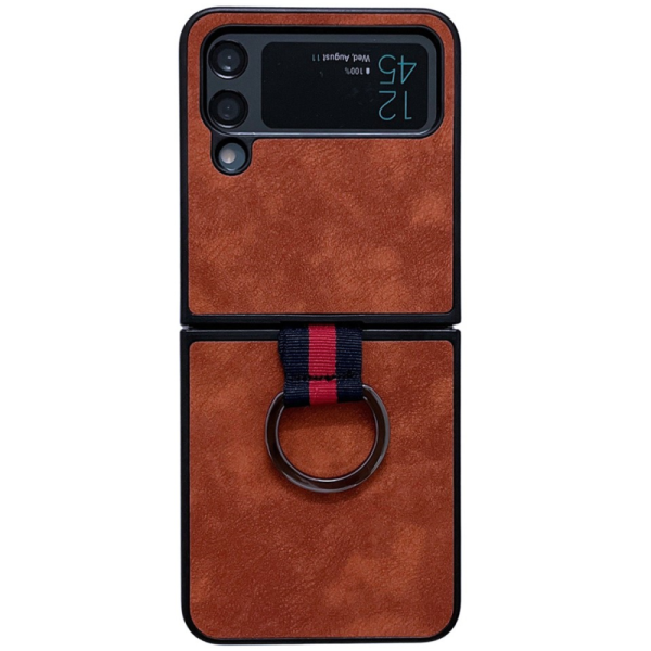 "Kadem" Ring Kickstand cieta plastmasa apvalks - brūns (Galaxy Z Flip4)