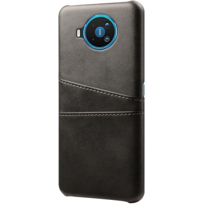 „KSQ“ Shell Nokia 8.3 juodas odinis dėklas - nugarėlė su kišenėle kortelėms | Priedai.lt