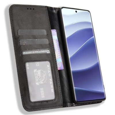 Xiaomi Redmi Note 14 Pro (Pro+) 5G (Poco X7 5G) Vintage melns ādas atvērams maciņš ar magnetu | Vacins.lv