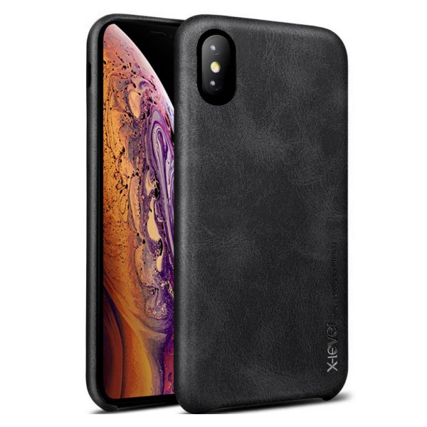 „X-Level“ Vintage ādas apvalks - melns (iPhone X / Xs)