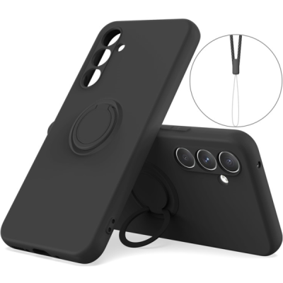 Samsung Galaxy A55 "Dechen" Ring Kickstand cieta silikona (TPU) apvalks - melns | Vacins.lv