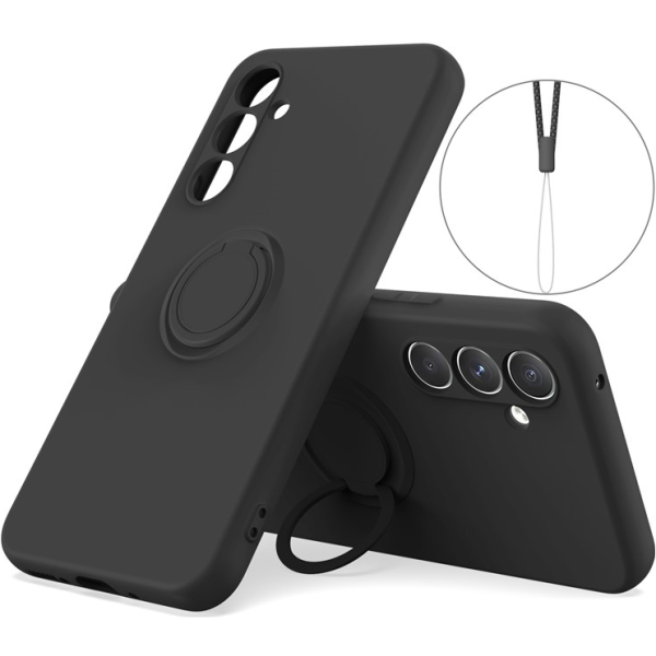 „Dechen“ Ring Kickstand kieto silikono (TPU) dėklas - juodas (Galaxy A55)