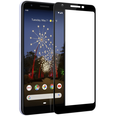Google Pixel 3a „Rurihai“ 9H Tempered Glass sustiprintos apsaugos juodas pilnai dengiantis apsauginis ekrano stiklas 2.5D | Prie