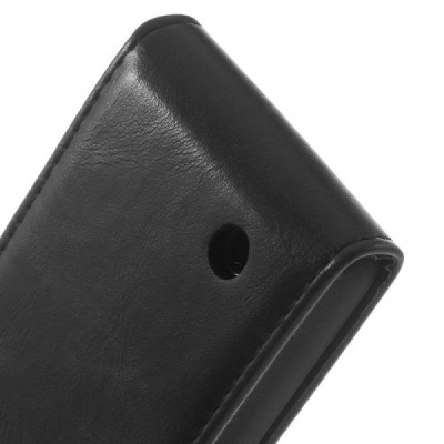 Nokia Lumia 530 klasikinis vertikaliai atverčiamas juodas odinis dėklas / Priedai.lt