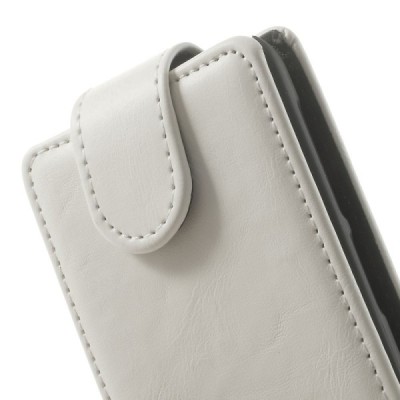 Nokia Lumia 530 klasikinis vertikaliai atverčiamas baltas odinis dėklas / Priedai.lt