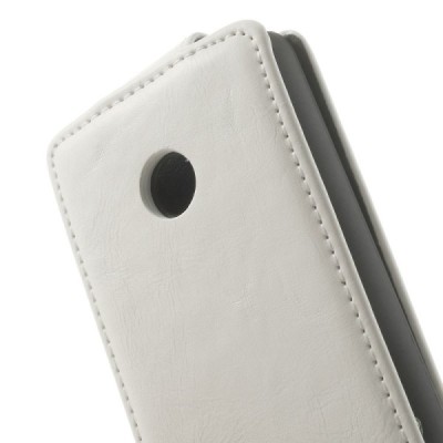 Nokia Lumia 530 klasikinis vertikaliai atverčiamas baltas odinis dėklas / Priedai.lt