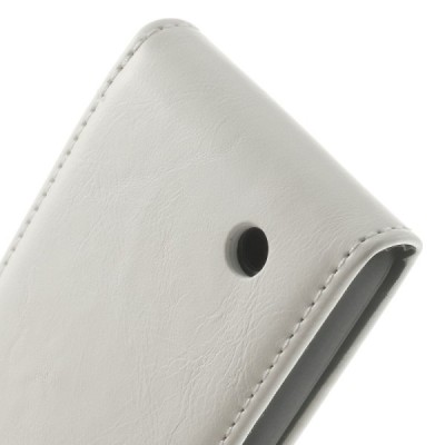 Nokia Lumia 530 klasikinis vertikaliai atverčiamas baltas odinis dėklas / Priedai.lt