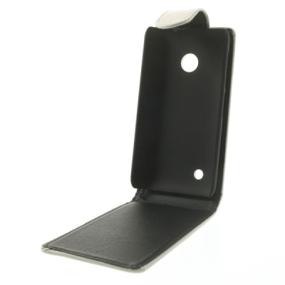 Nokia Lumia 530 klasikinis vertikaliai atverčiamas baltas odinis dėklas / Priedai.lt