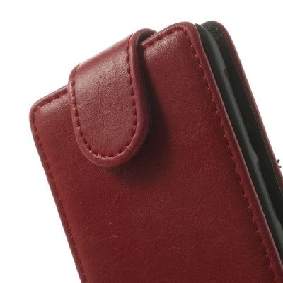 Nokia Lumia 530 klasikinis vertikaliai atverčiamas raudonas odinis dėklas / Priedai.lt