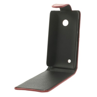 Nokia Lumia 530 klasikinis vertikaliai atverčiamas raudonas odinis dėklas / Priedai.lt