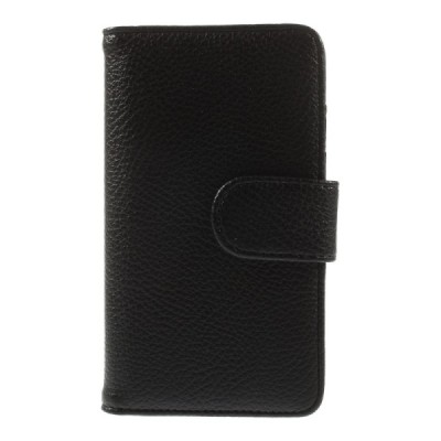 Nokia Lumia 530 atvēramais melns ādas Litchi futrālis - maciņš / Vacins.lv