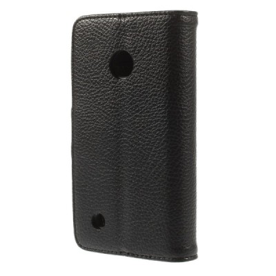 Nokia Lumia 530 atvēramais melns ādas Litchi futrālis - maciņš / Vacins.lv