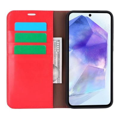 Samsung Galaxy A55 Solīds sarkans ādas atvērams maciņš | Vacins.lv