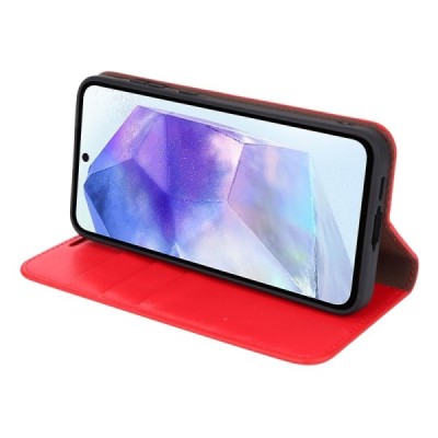 Samsung Galaxy A55 Solīds sarkans ādas atvērams maciņš | Vacins.lv