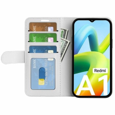 Xiaomi Redmi A2 (Redmi A1) atvēramais ādas balts maciņš (maks) | Vacins.lv