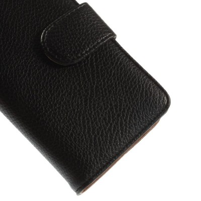 Nokia Lumia 530 atvēramais melns ādas Litchi futrālis - maciņš / Vacins.lv