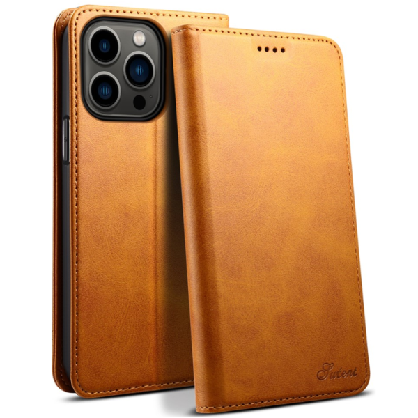 „Suteni“ atverčiamas dėklas - šviesiai rudas (iPhone 15 Pro Max)
