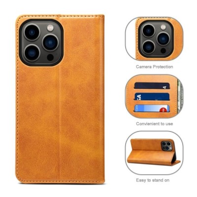 Apple iPhone 15 Pro Max „Suteni“ šviesiai rudas odinis atverčiamas dėklas - knygutė | Priedai.lt