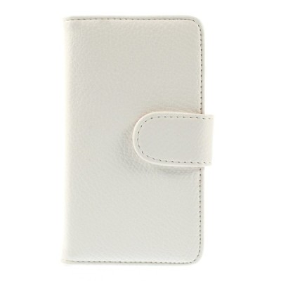 Nokia Lumia 530 atverčiamas baltas odinis Litchi dėklas - piniginė / Priedai.lt