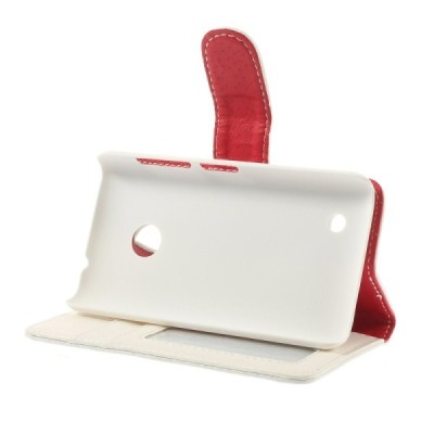 Nokia Lumia 530 atverčiamas baltas odinis Litchi dėklas - piniginė / Priedai.lt