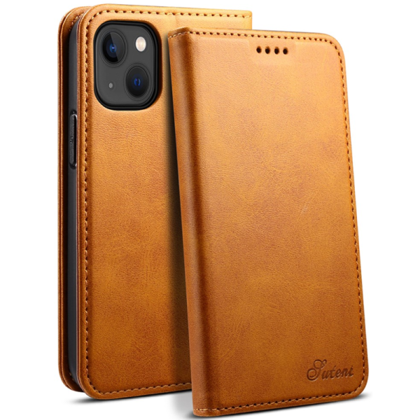 "Suteni" atvērams maciņš - gaiši brūns (iPhone 15)