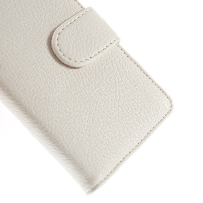 Nokia Lumia 530 atverčiamas baltas odinis Litchi dėklas - piniginė / Priedai.lt