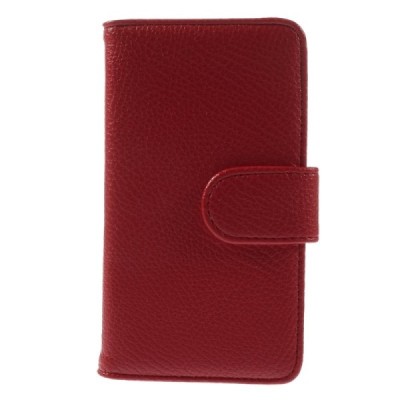 Nokia Lumia 530 atverčiamas raudonas odinis Litchi dėklas - piniginė / Priedai.lt