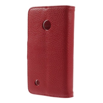 Nokia Lumia 530 atverčiamas raudonas odinis Litchi dėklas - piniginė / Priedai.lt
