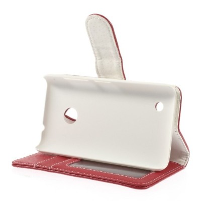 Nokia Lumia 530 atverčiamas raudonas odinis Litchi dėklas - piniginė / Priedai.lt