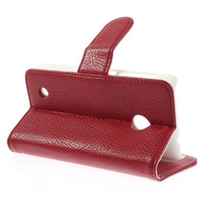 Nokia Lumia 530 atverčiamas raudonas odinis Litchi dėklas - piniginė / Priedai.lt